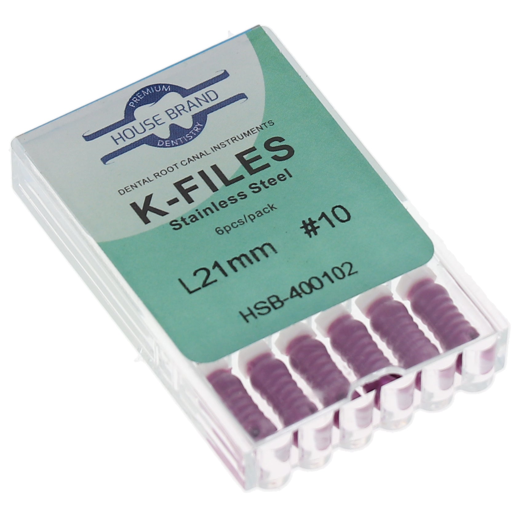 House Brand Dentistry 400102 HSB Endodontic K-Files 21mm #10 Purple Stainless Steel 6/Pk House Brand Dentistry 400102 HSB Endodontic K-Files 21mm #10 Purple Stainless Steel 6/Pk